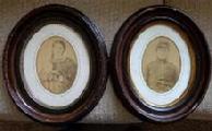 Fine Pair of Large Oval Framed Civil War Period Albumens - Armed Soldier & Wife/Baby - Period Frames 