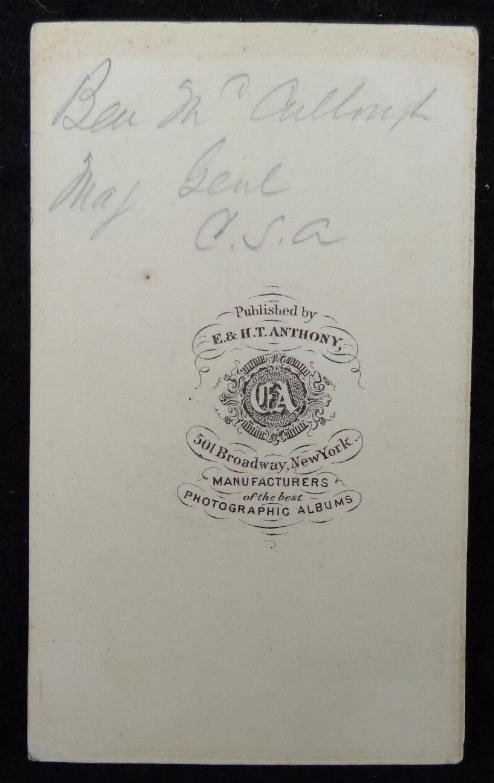Fine Cdv Image of Confederate General Benjamin McCulloch Killed at Pea Ridge, Arkansas 