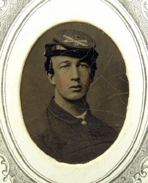 Nice Tintype of Artillery Soldier of Co. L, 4th Artillery, in Cdv Mount with Great Photographer's Label