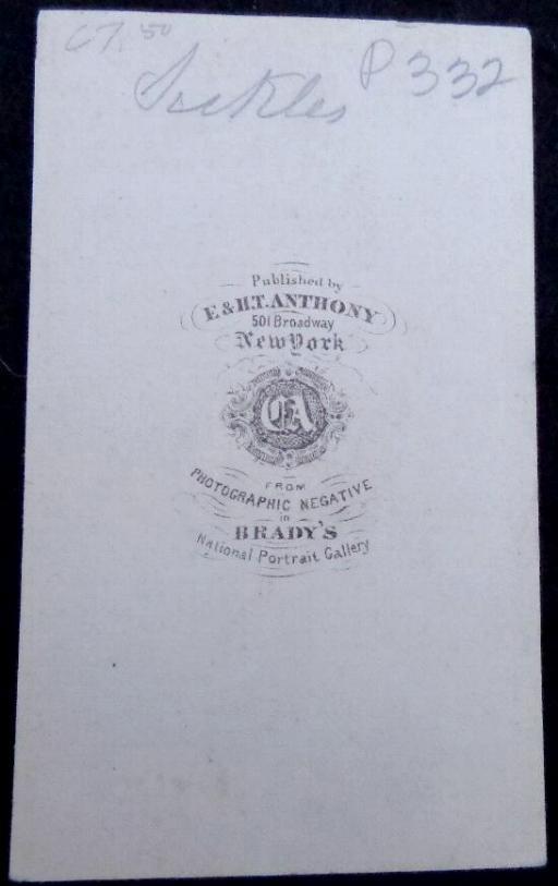Fine Cdv & Autograph of U.S. Major General Daniel Sickles 