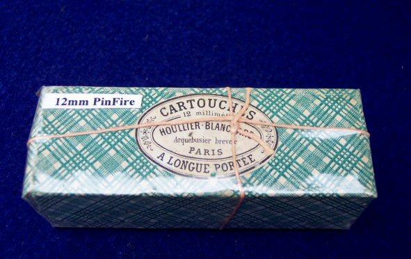 Original Full Box of Houllier Blanchard/Paris Long 12mm Pinfire Cartridges - Still Sealed with Original Twine Tie