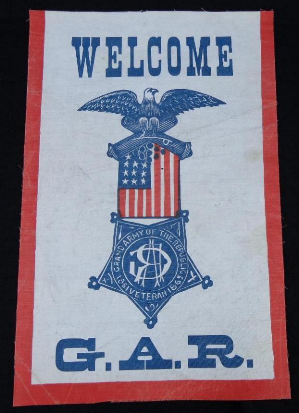 Fine 11 x 17 inch "Welcome G.A.R." Banner still retaining Vivid Colors and minimal staining 