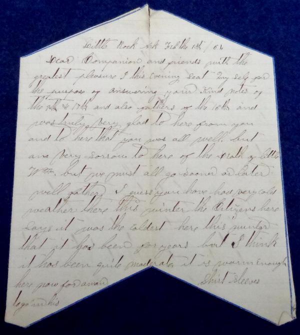 Early 1864, Letter & Cover, written in Little Rock, Arkansas, by Private Nicholas Belveal, Co. F, 33rd Iowa Infantry