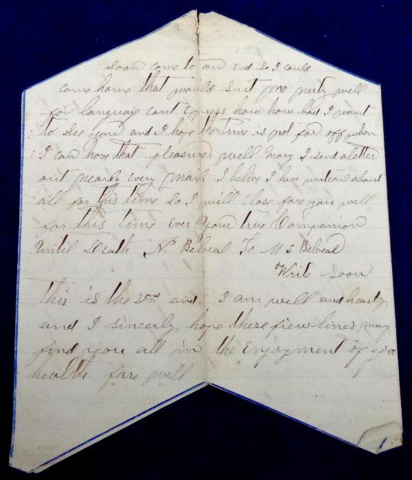 Early 1864, Letter & Cover, written in Little Rock, Arkansas, by Private Nicholas Belveal, Co. F, 33rd Iowa Infantry