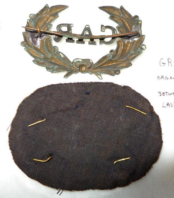 Nice G.A.R. or Grand Army of the Republic Group with Two Hat Badges and Lapel Pin