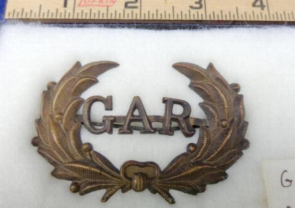 Nice G.A.R. or Grand Army of the Republic Group with Two Hat Badges and Lapel Pin