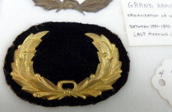 Nice G.A.R. or Grand Army of the Republic Group with Two Hat Badges and Lapel Pin