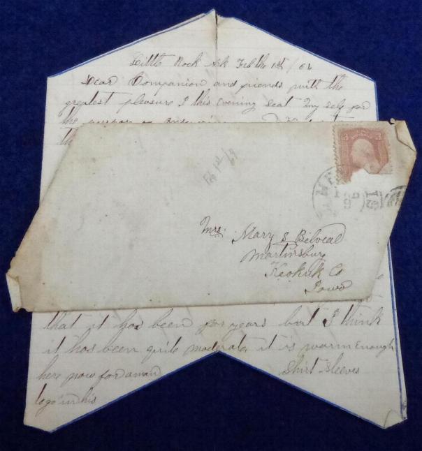 Early 1864, Letter & Cover, written in Little Rock, Arkansas, by Private Nicholas Belveal, Co. F, 33rd Iowa Infantry