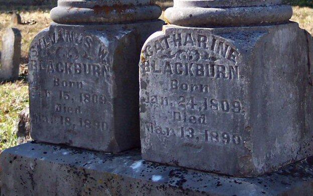 Double tombstone of War Eagle Mill's original builders, Sylvanus & Catharine Blackburn. Notice their death dates are only 5 days apart. When Catharine died, Sylvanus told his sons, she was the love of his life, and he could not go on without her. Instructed them to leave the grave open. He then prayed and fasted for five days before dying himself !
