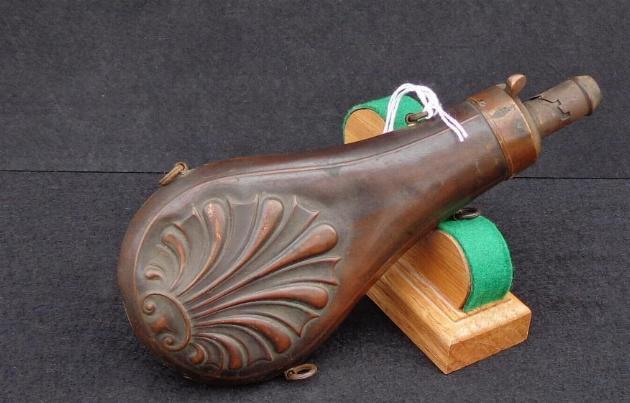 Beautiful Patina on this Pre-Civil War/Civil War Period Clamshell Powder Flask