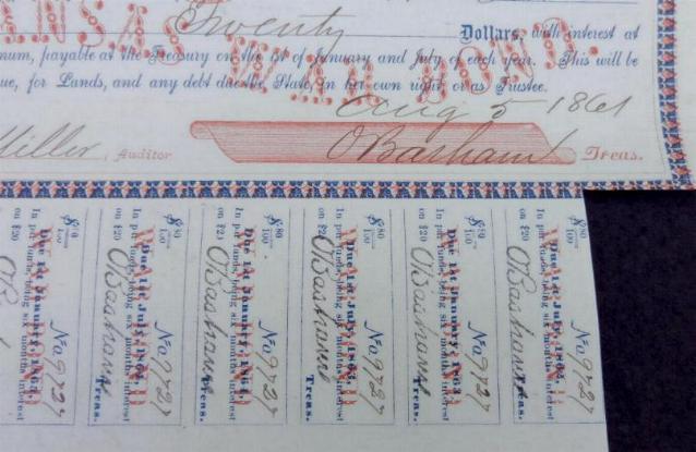 1861 Dated, Arkansas War Bond - Issued to Captain/Major Patrick Henry Wheat - 1st Arkansas Cavalry C.S.A. 