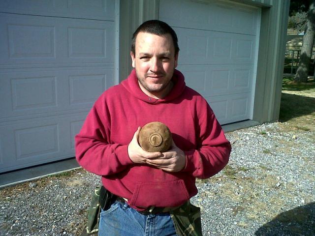 Matt Longwith with his newly recovered 12-Pndr. Borman Fused Artillery Shell ! 