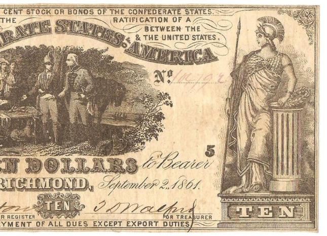 VF/XF Confederate T-30 September 2, 1861 Ten Dollar Note