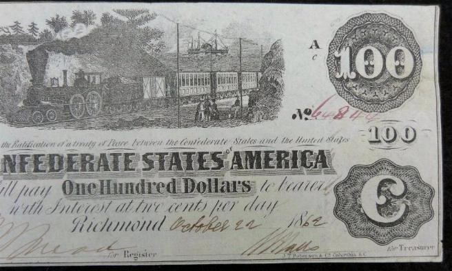 Very Fine Confederate T-40 1862 $100 Dollar Note - Hand Signed 