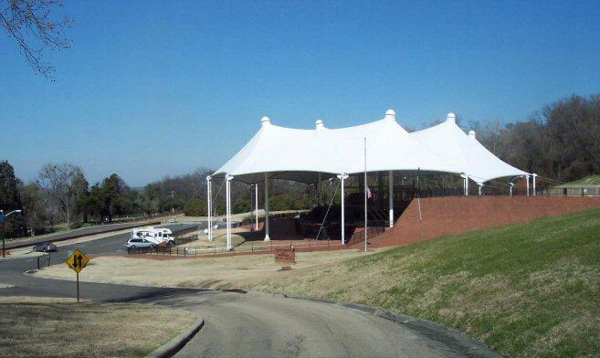 Huge weatherproof canopy covering the recovered U.S. Gunboat "Cairo" at Vicksburg National Park.