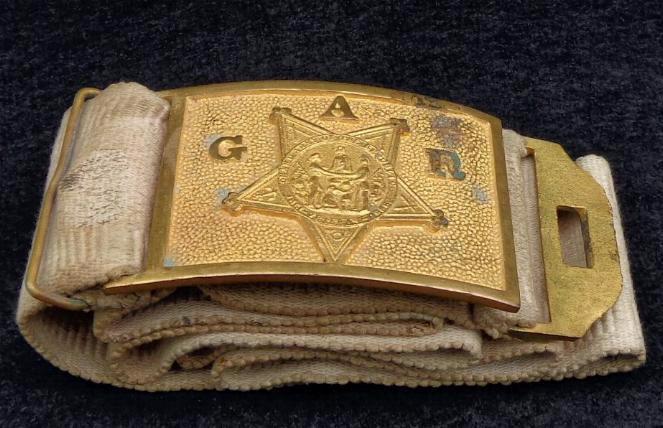 Grand Army of The Republic or G.A.R. White Cotton Waist Belt & Gilt Buckle 