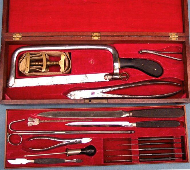 Nice Civil War Period Surgeon's Kit, w/Bone Saws, scalpels, tourniquet, needles, and ALL instruments present.