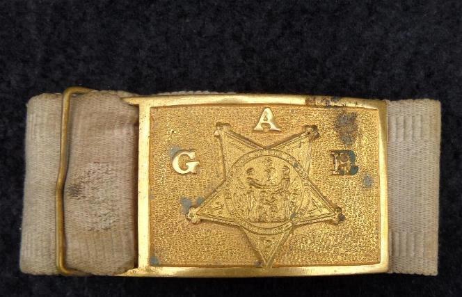 Grand Army of The Republic or G.A.R. White Cotton Waist Belt & Gilt Buckle 