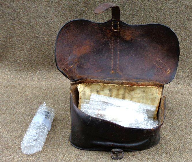 Fine Condition Late 1850s to Civil War Doctor's Saddle Bags w/20 Original Pontilled Medicine Vials, Some still with Contents