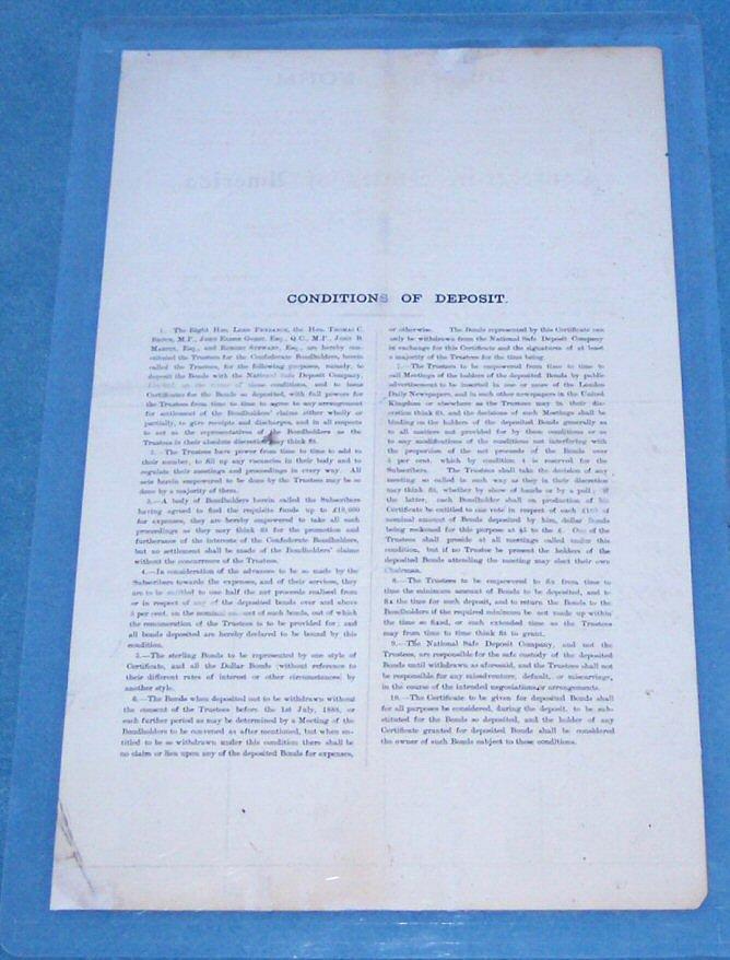 Very Nice De-acidified Original Confederate Bond Deposit Form - Ready To Frame 