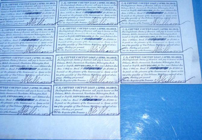 Fine Condition April 30, 1863, Confederate Bond w/CS Cotton Coupons