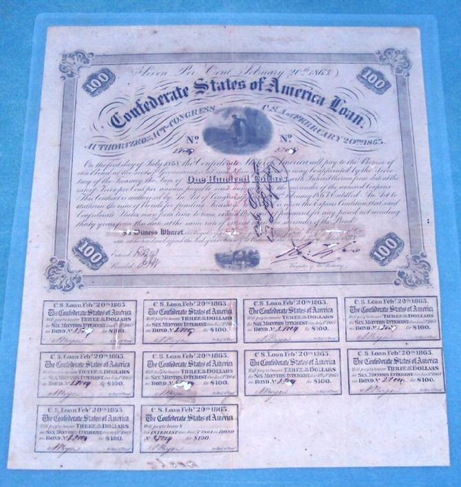 Uncommon Trans-Mississippi Confederate $100 Bond - Endorsed Opelousas, Louisiana Depositary 