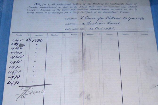 Very Nice De-acidified Original Confederate Bond Deposit Form - Ready To Frame