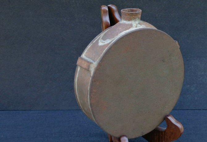 RARE Pattern Confederate Tin Drum Canteen w/Spout Support - Spout & All Three Sling Loops Intact 