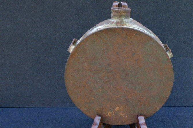 RARE Pattern Confederate Tin Drum Canteen w/Spout Support - Spout & All Three Sling Loops Intact 